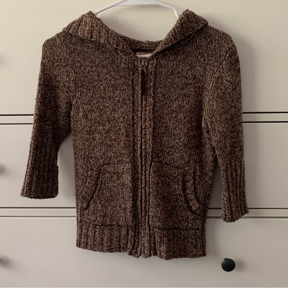 3/4 Sleeve Zip-Up Hooded Sweater